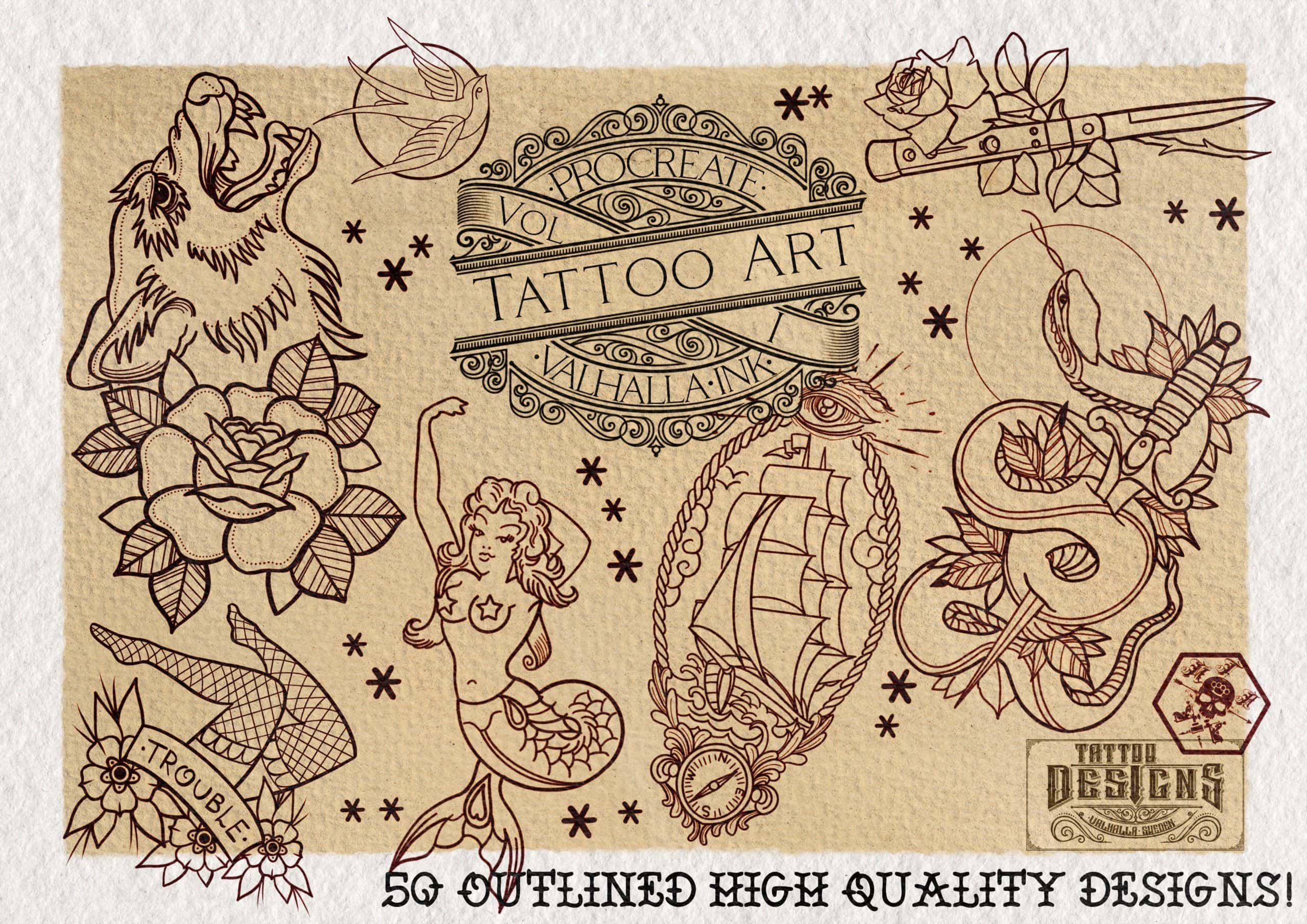 Procreate Tattoo Art vol.1 * 50 Stamps