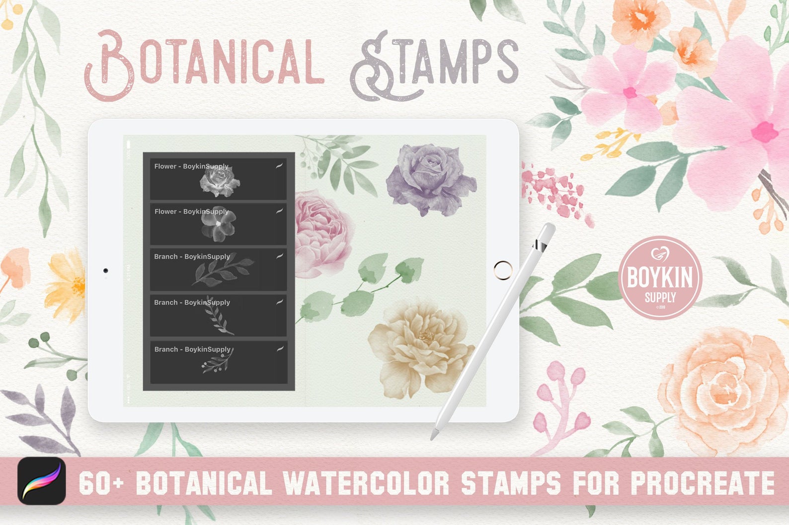 Watercolor Botanical Floral Stamps