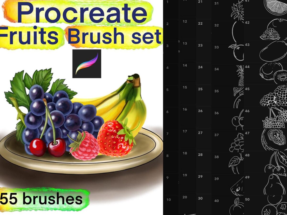 55 Procreate Fruits Brush Set.