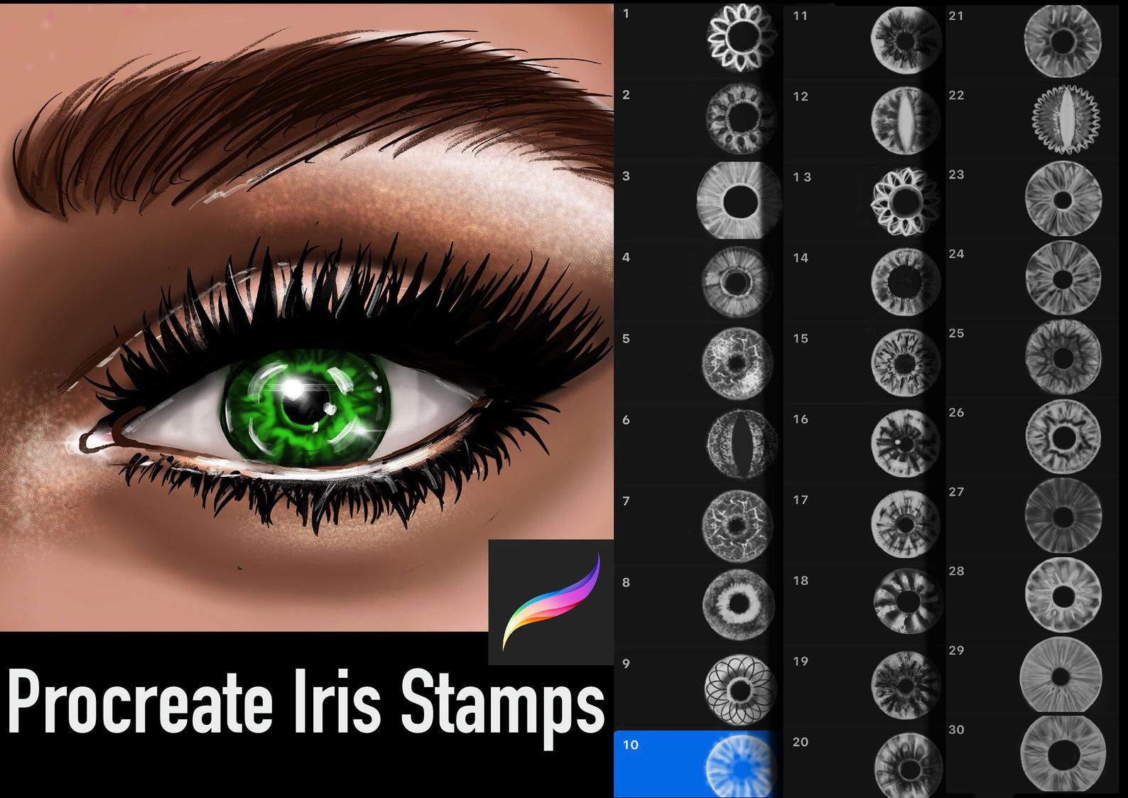 Iris Brushes, 30 Procreate Iris Stamps