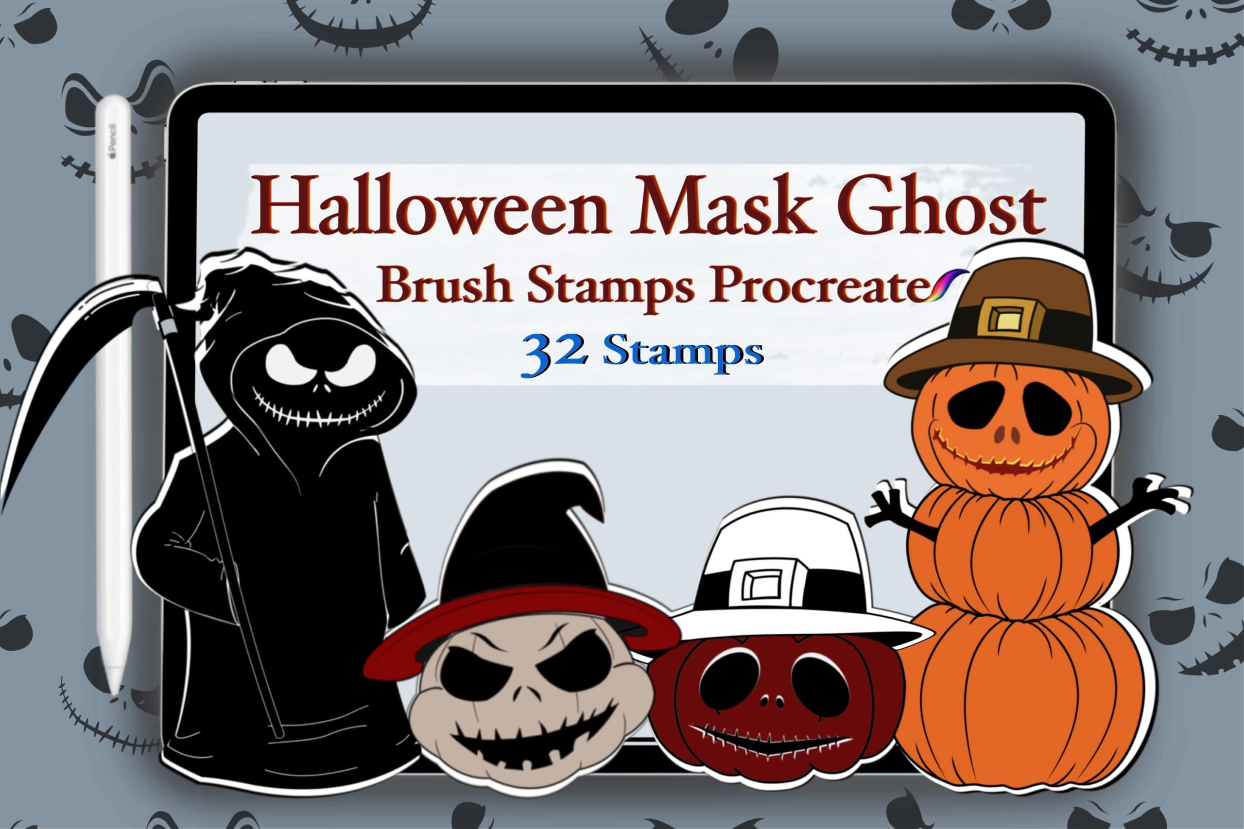 Procreate Ghost Mask Halloween Brush Stamps