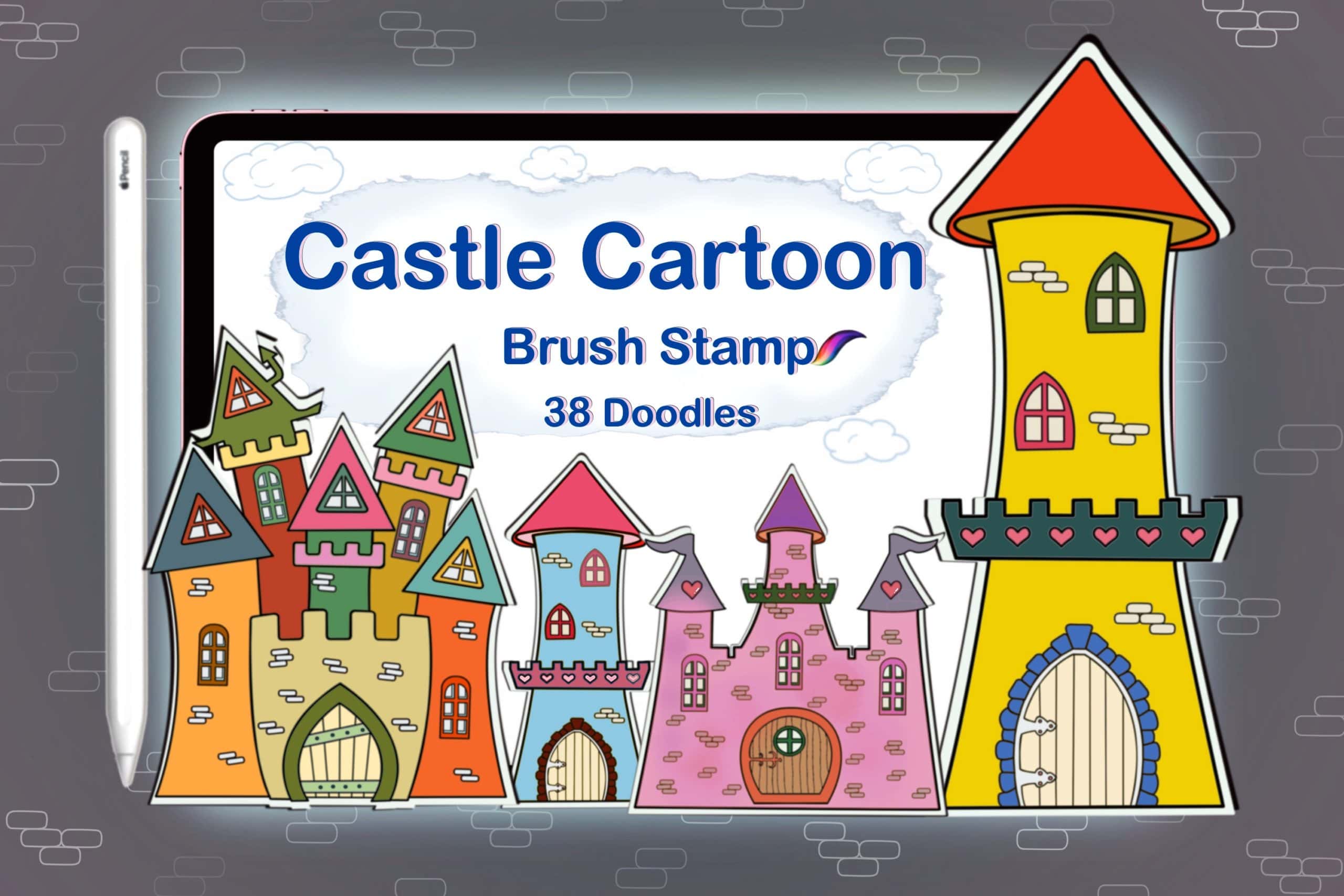 Procreate Brush Castle Doodles Stamp.