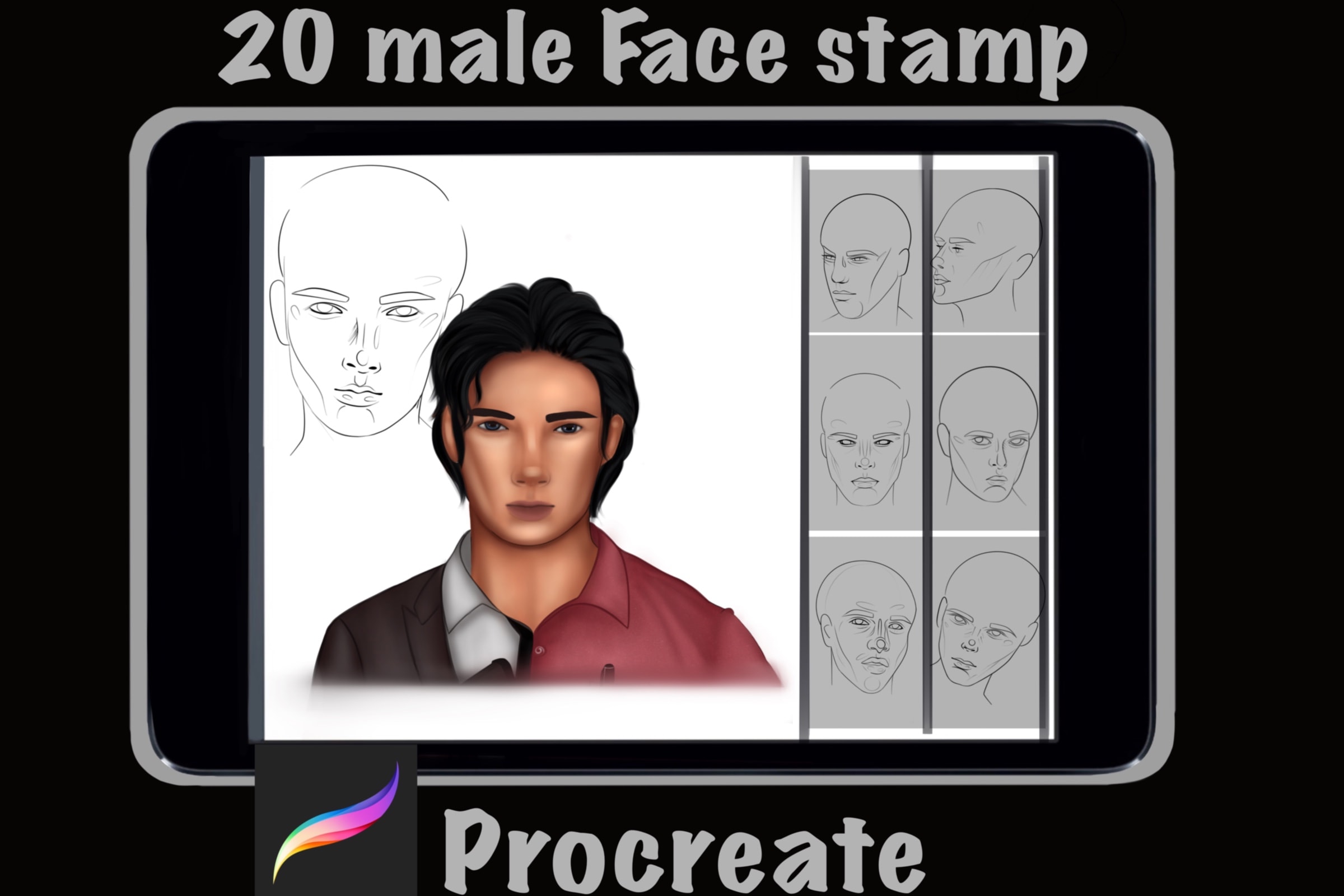 Male face stamp brushes (set of 20)