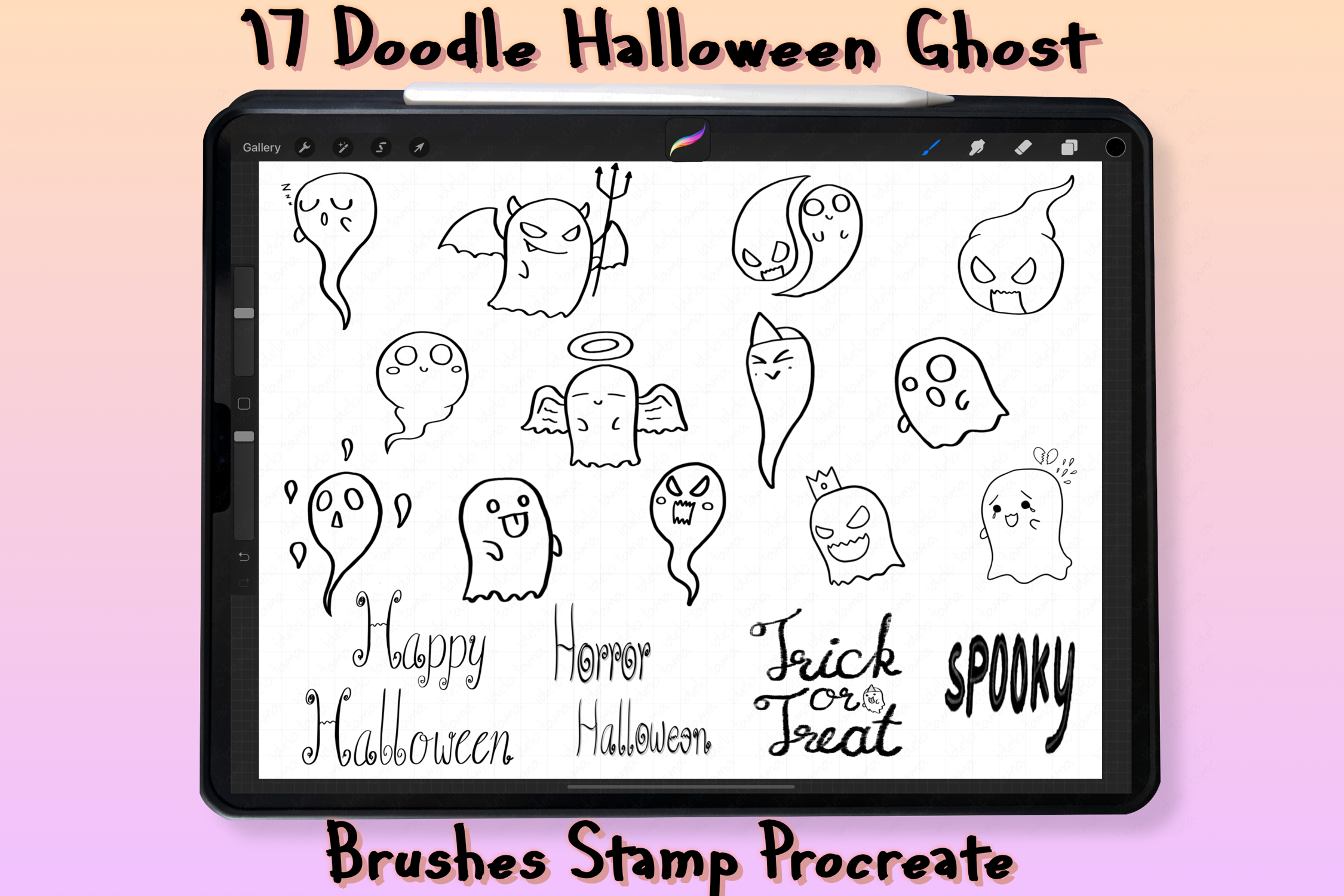 Procreate Doodle Halloween Ghost Brush Stamps