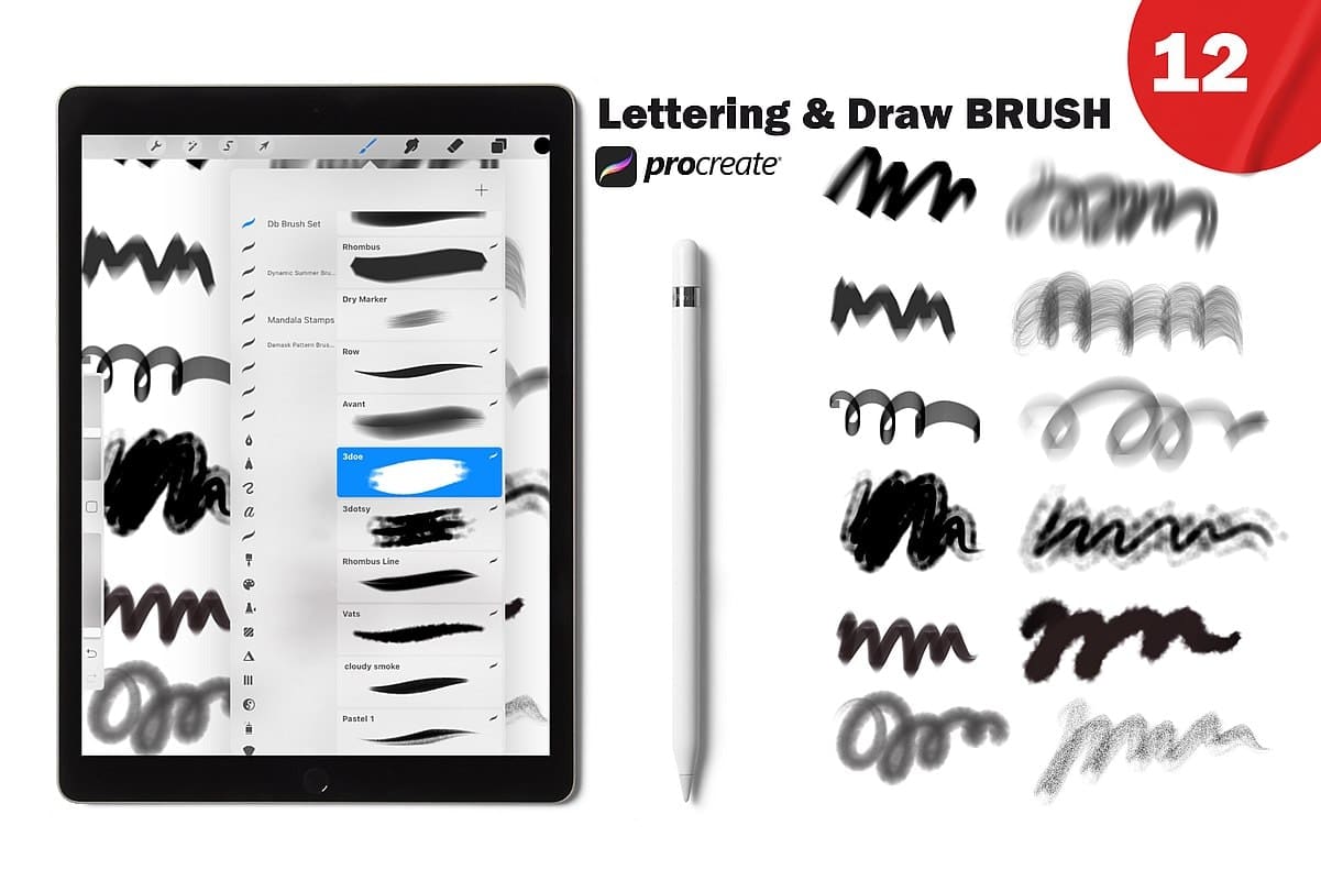 Lettering & Draw 12 Procreate Brush Set