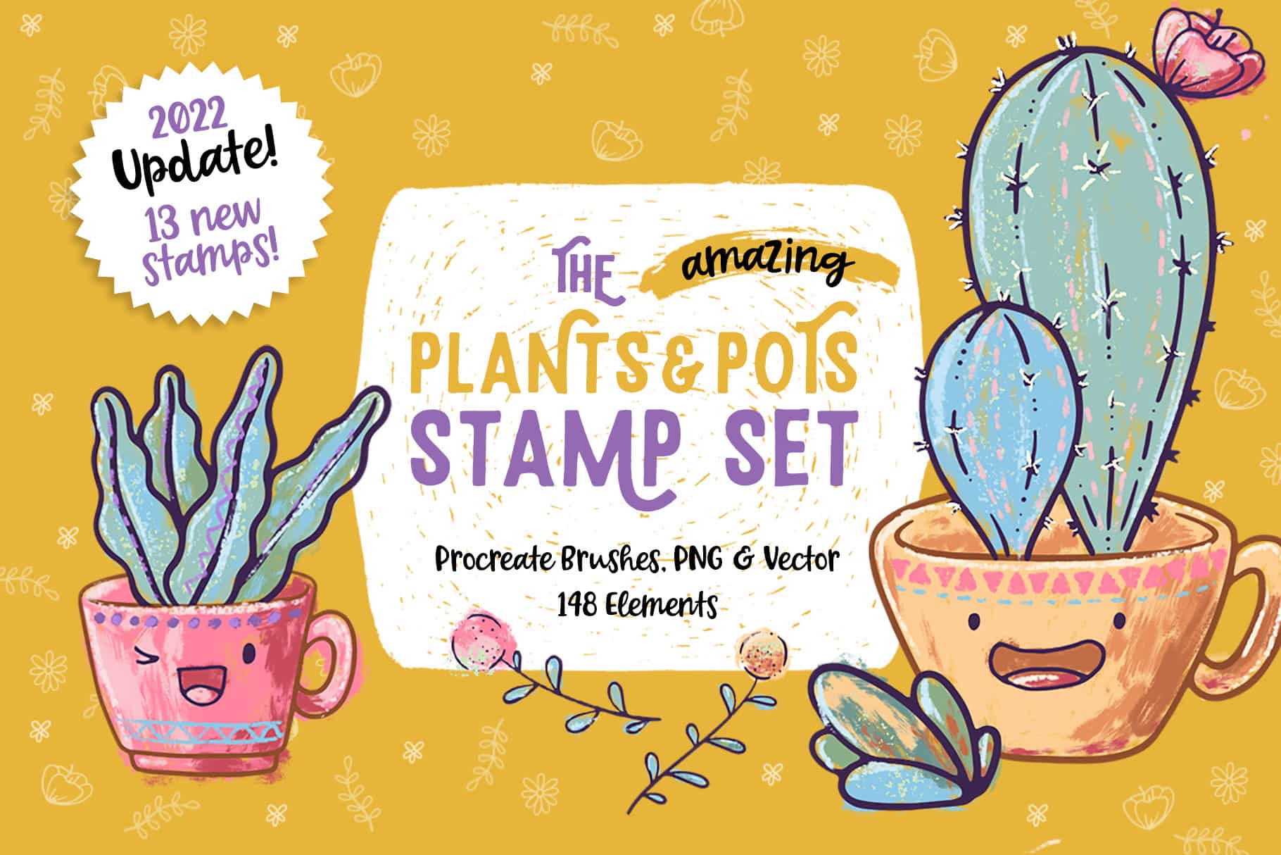 Procreate Plants & Pots Stamp Set