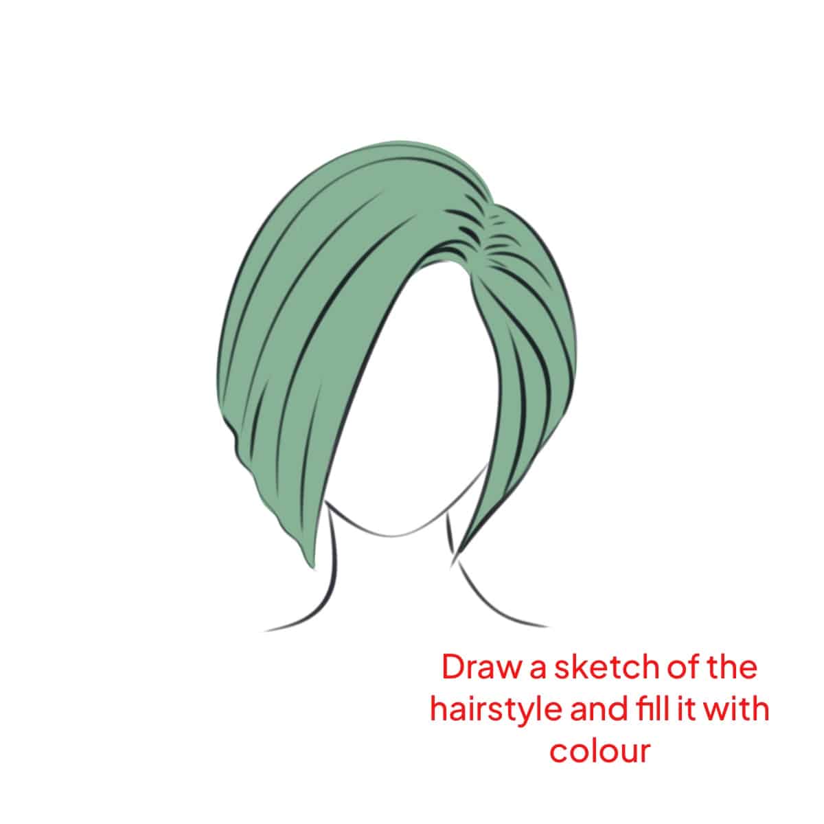 Drawn and colored sketch of the short woman hairstyle in the Procreate application