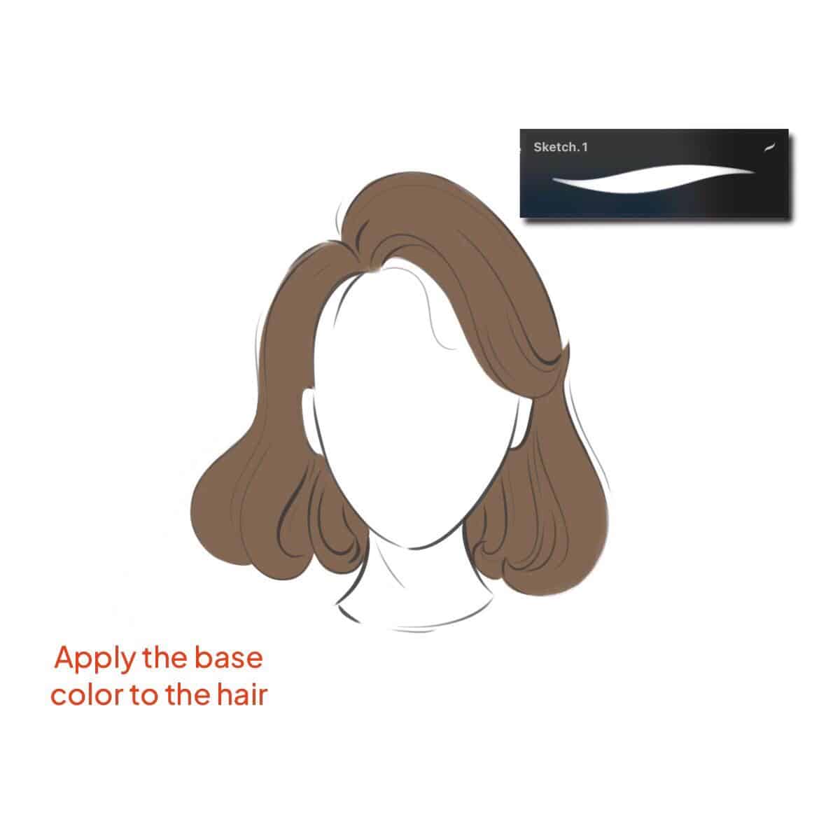 Woman Hair Digital Sketch Colored