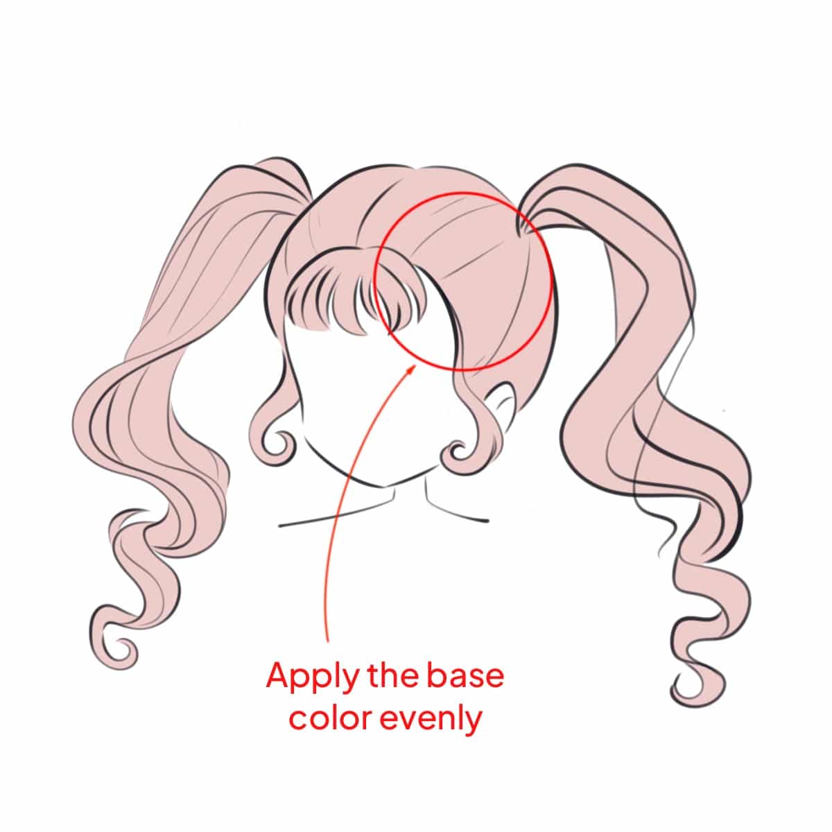 Coloring anime hair sketch, drawn in Procreate application.