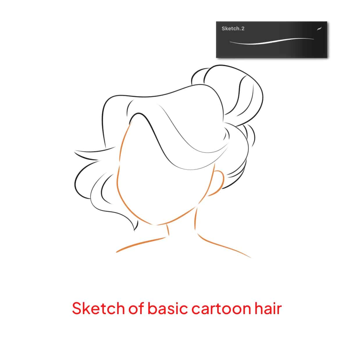 Sketch of a woman's cartoon hair in the Procreate application
