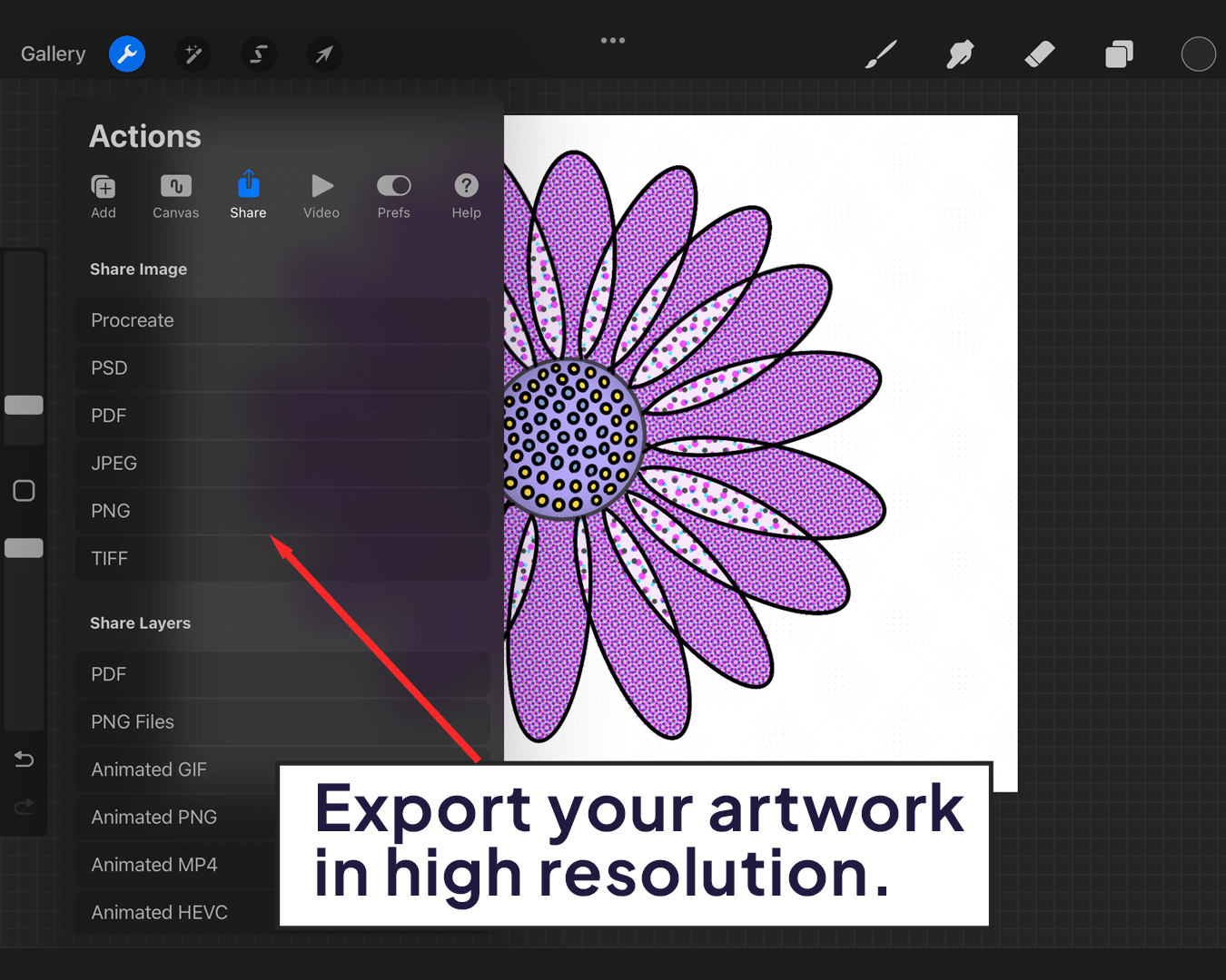 Exporting the artwork in high resolution
