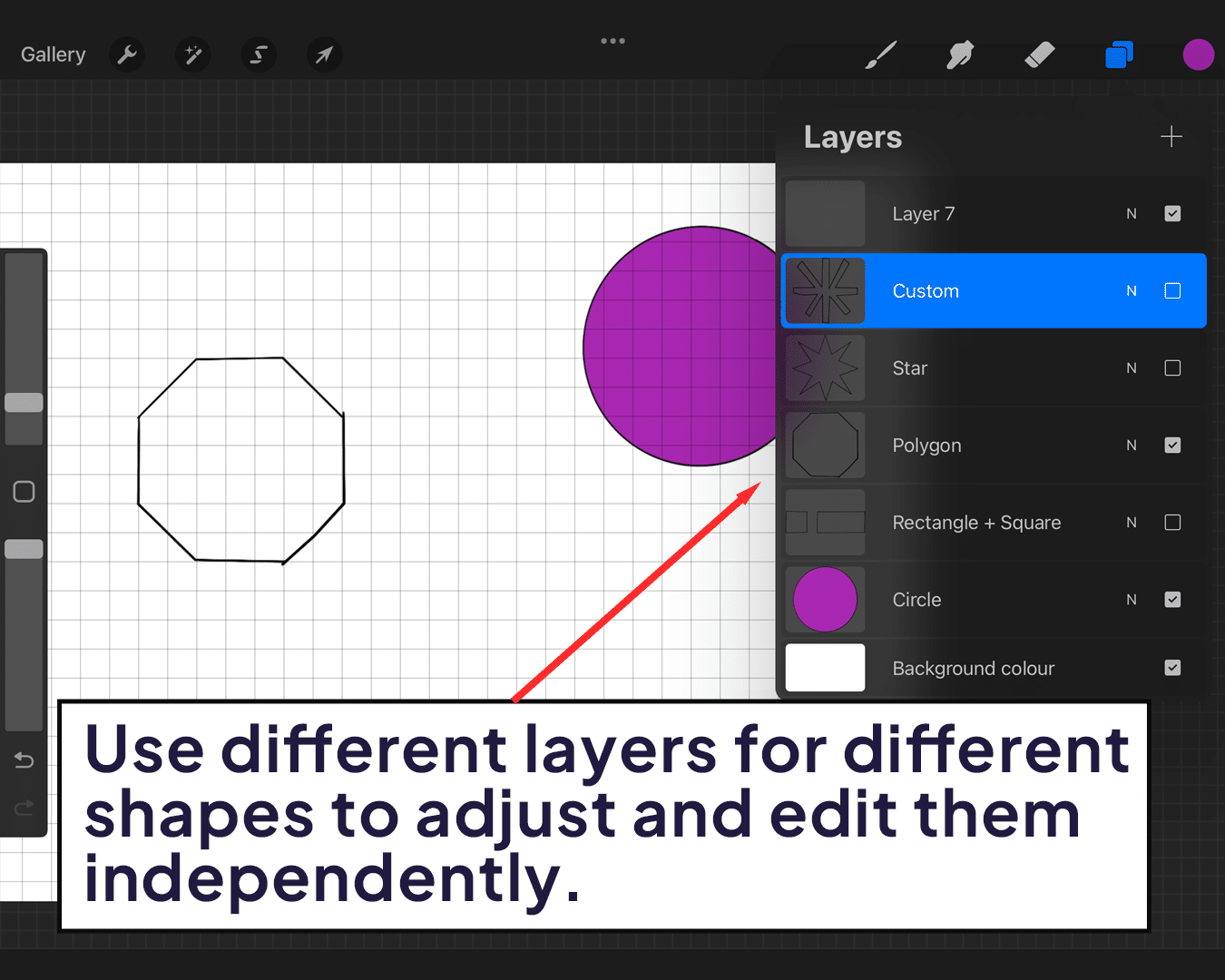 Using different layers for different shapes