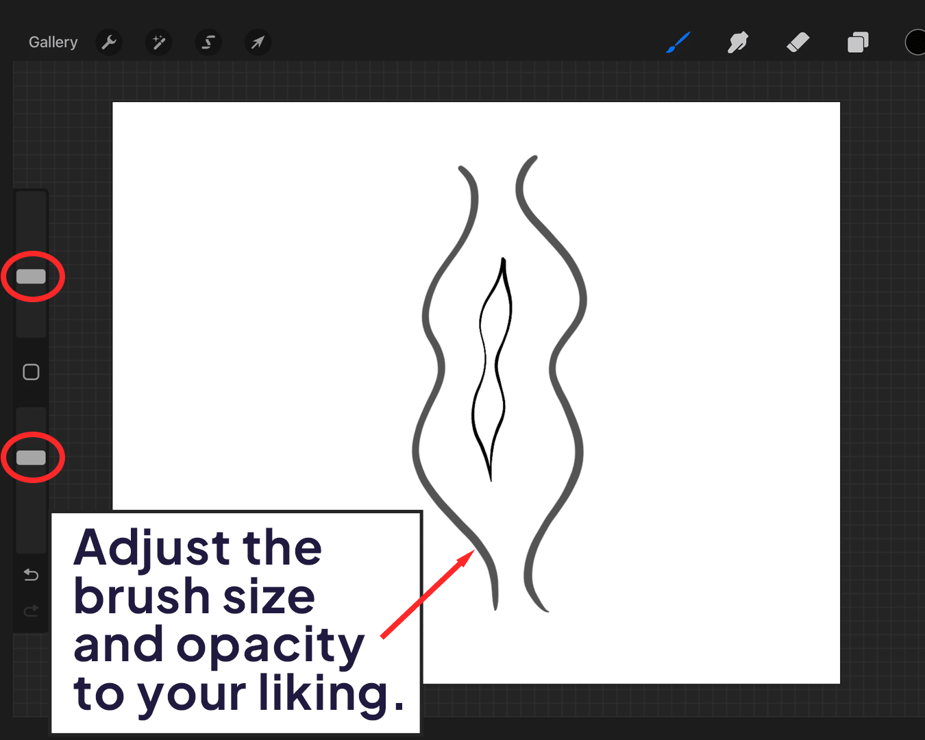 Adjusting the brush size and opacity