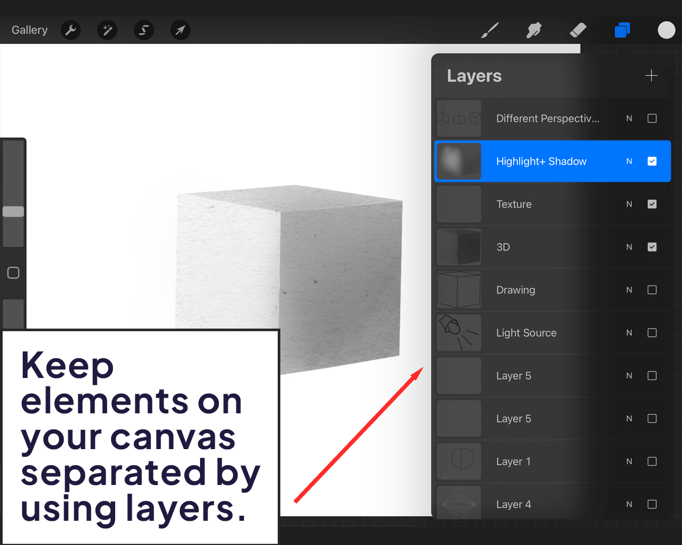 Use layers to separate elements