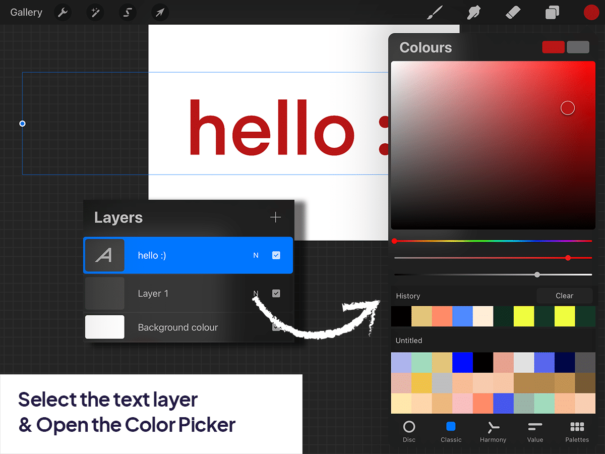 Opening the colour picker