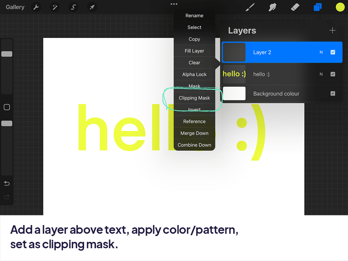 Adding a layer above the text