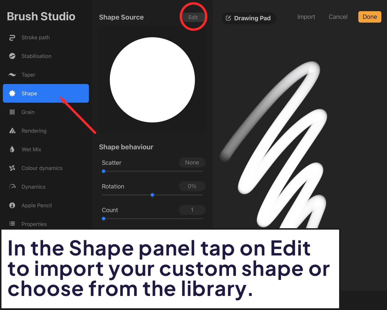 Shape panel