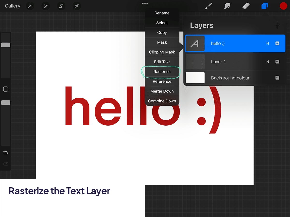 Rasterize the text layer
