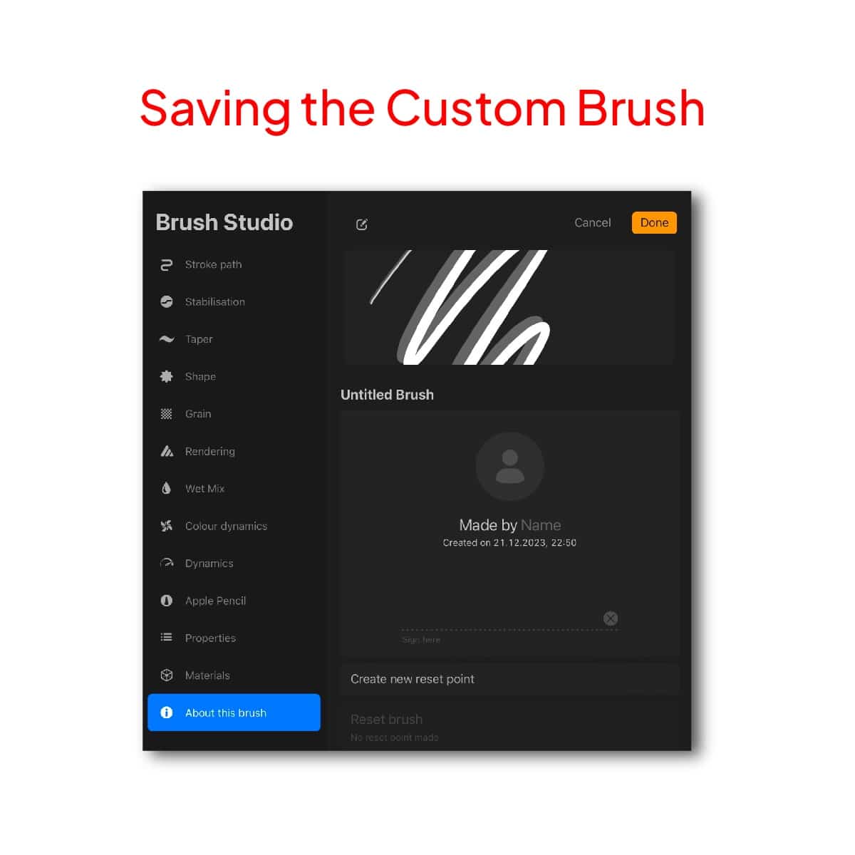 Saving the custom brush