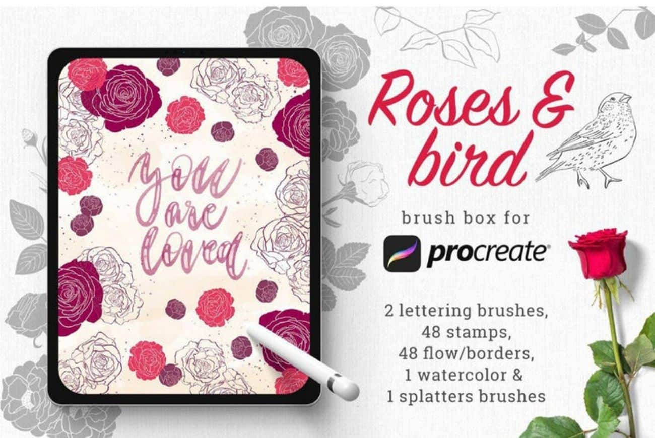Rose and Bird 48 Stamp Brush Box