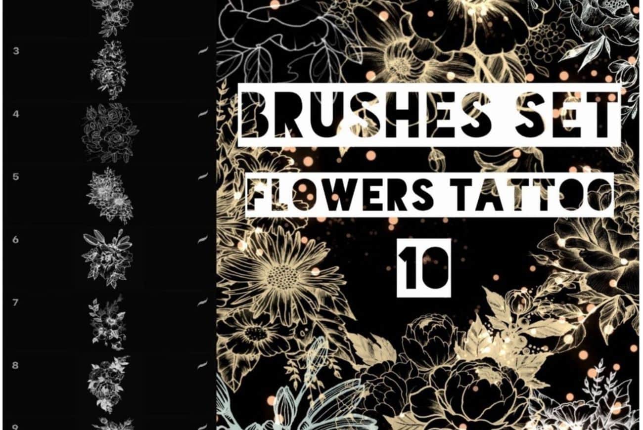 10 Brushes Set of Flowers Tattoo