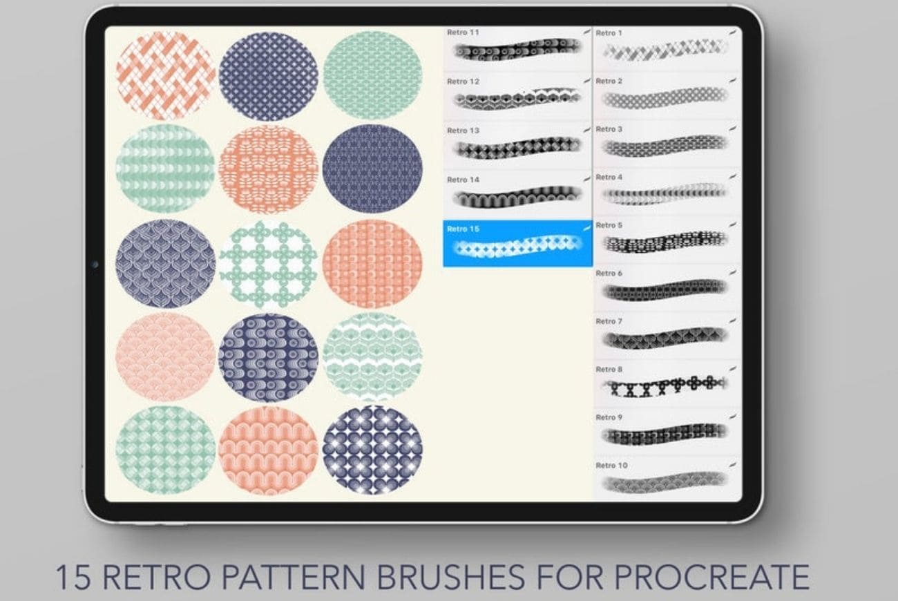 Set Of 15 Retro Pattern Brushes