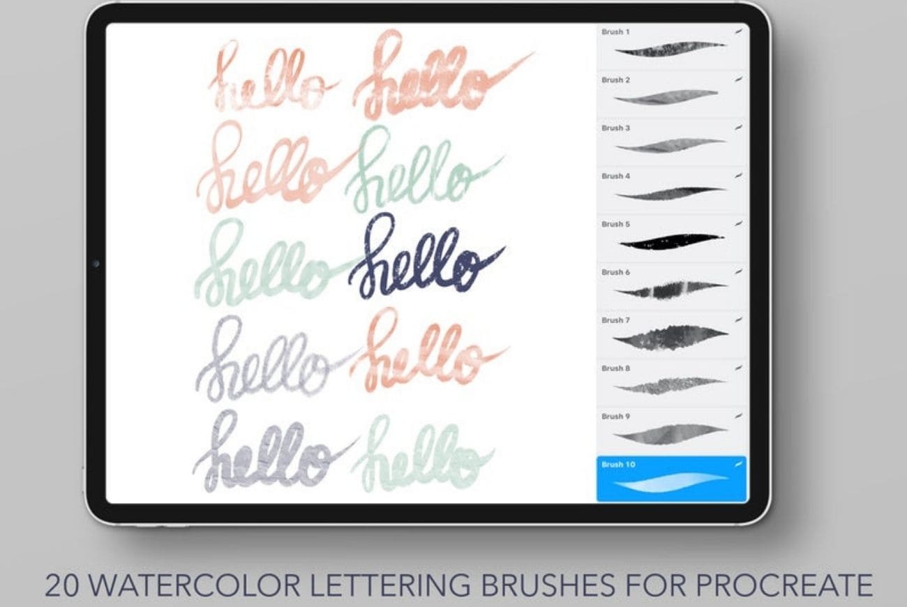Set Of 10 Watercolor Lettering Brushes