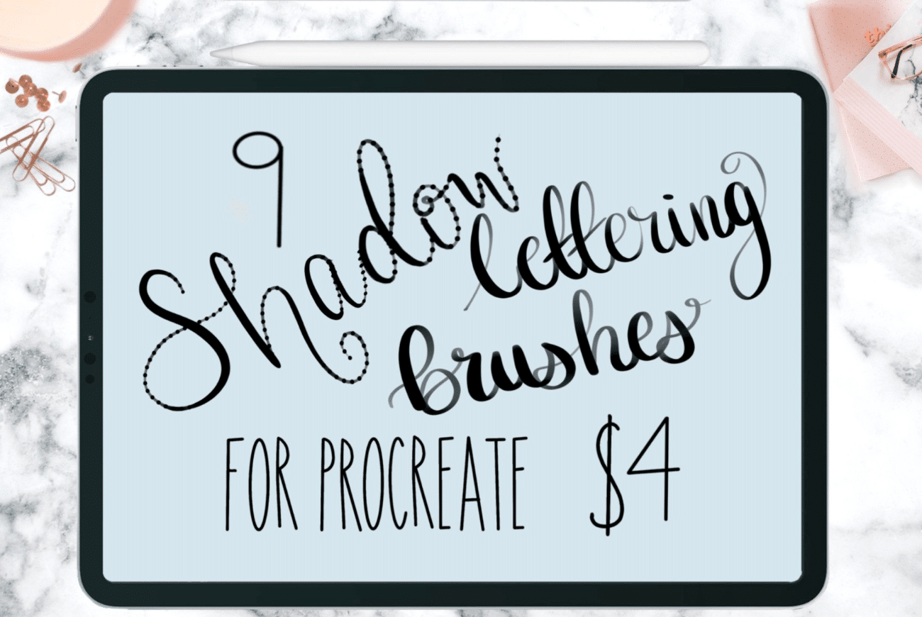 9 Shadow Lettering Brushes