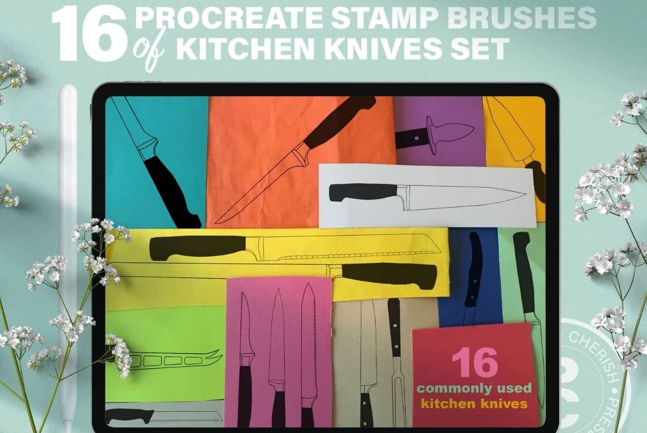 16 Kitchen Knives Stamp Brushes