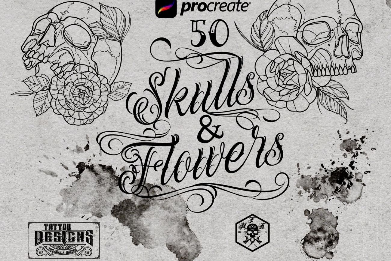 50 Skulls & Flowers Stamps