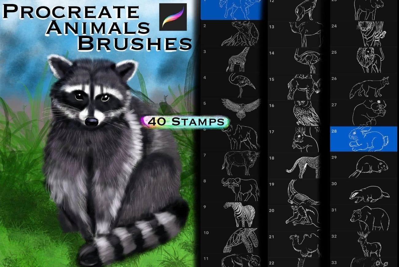 40 Procreate Animals Brushes.