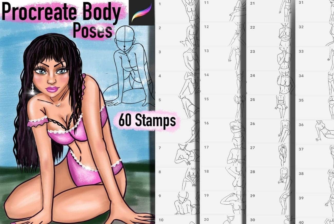 60 Procreate Body Poses, Procreate Body Stamps