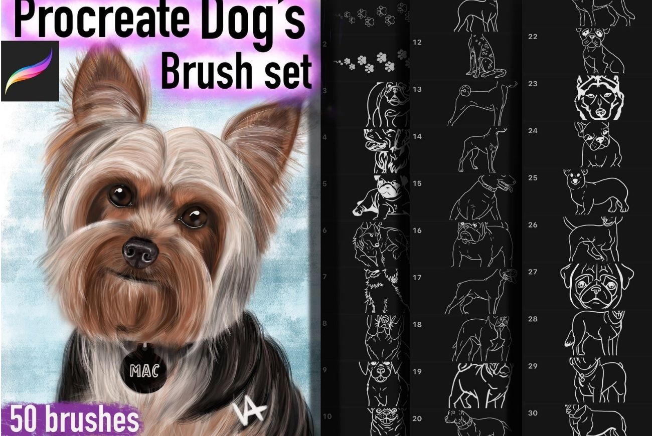 50 Dog’s brush set Procreate, Pets brushes