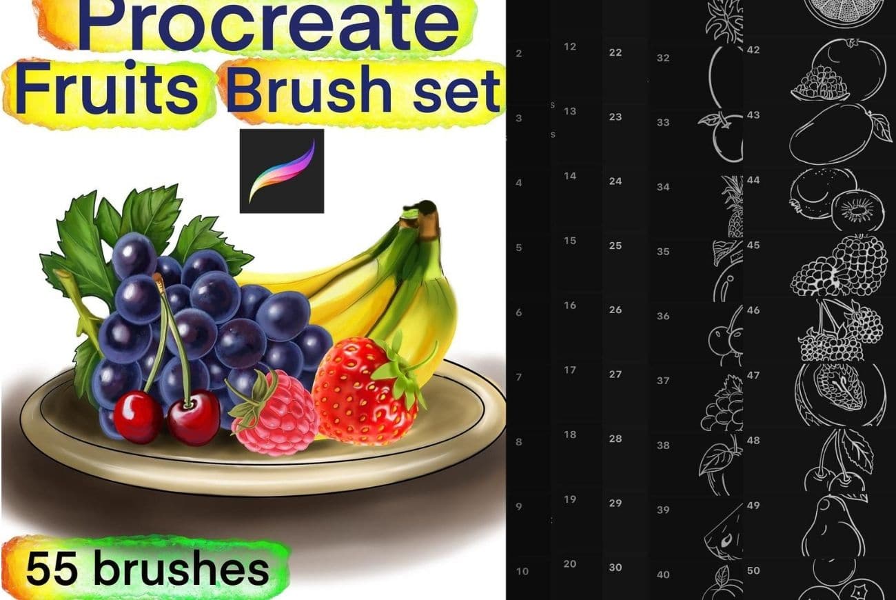 55 Procreate Fruits Brush Set.