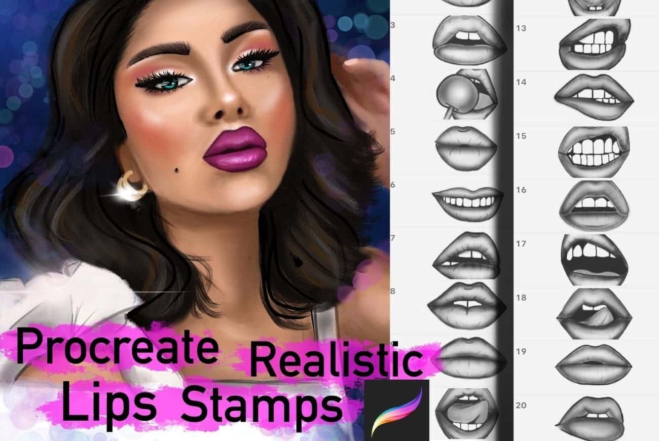 20 Procreate Realistic Lips Stamps.