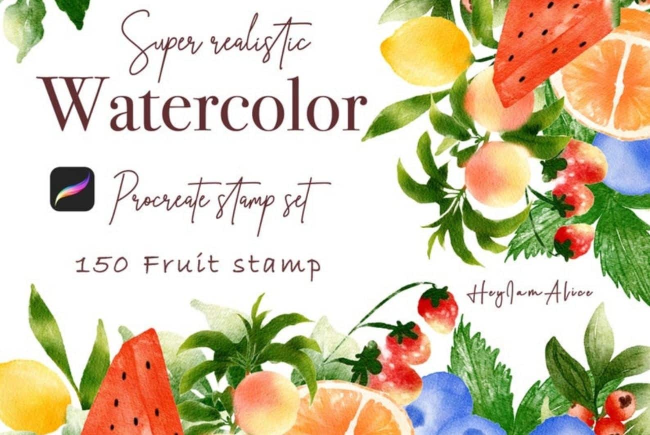 150 Realistic Fruit Watercolor Stamp Brushes