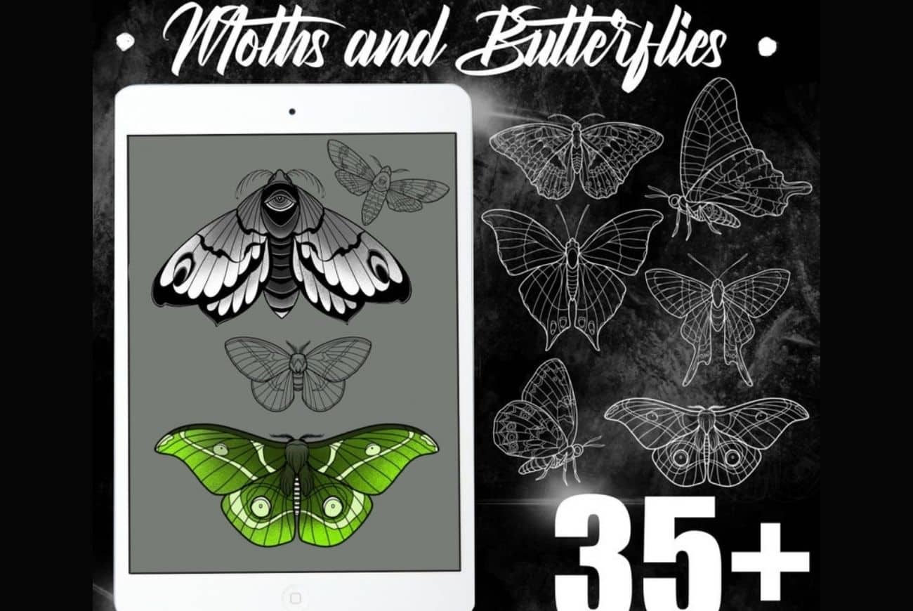 Moths and Butterflies Procreate Tattoo Brushes
