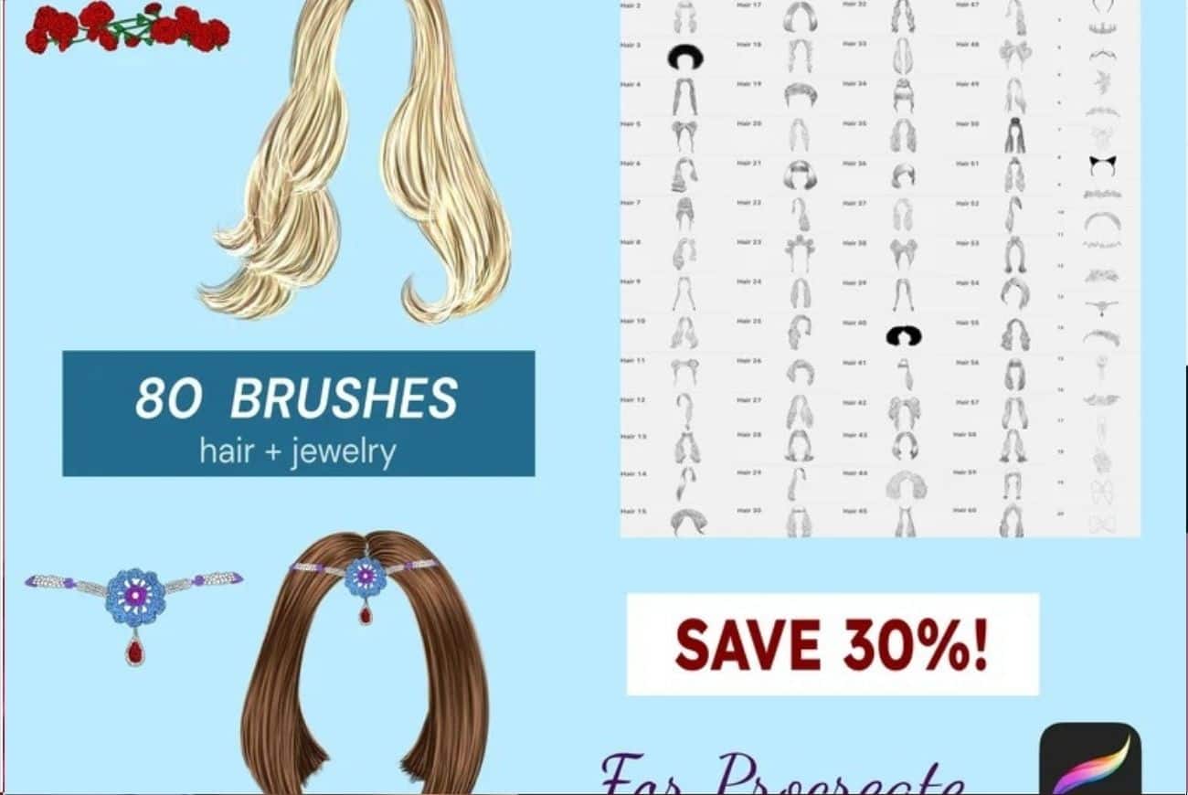 80 Procreate Hair & Jewelry Brushes
