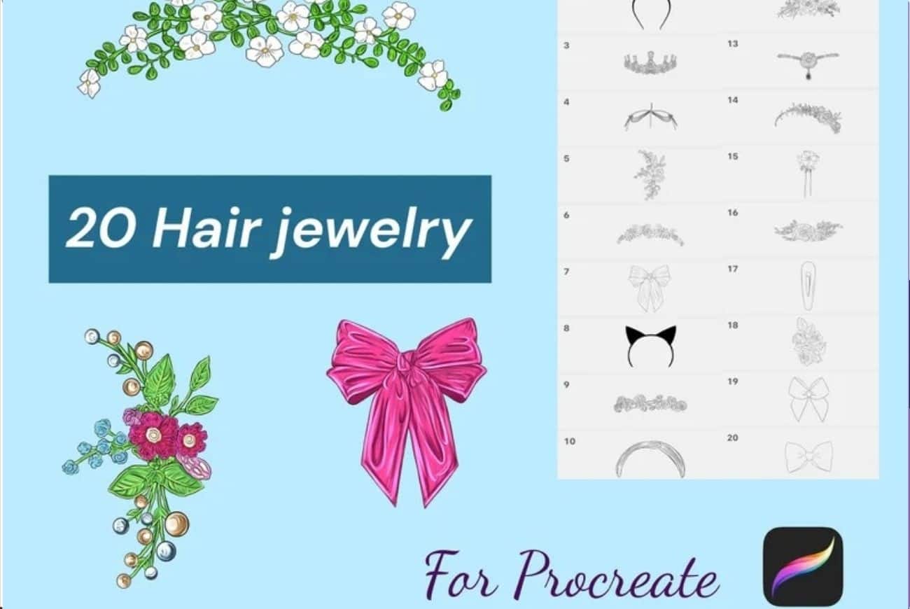 20 Procreate Hair & Jewelry Brushes