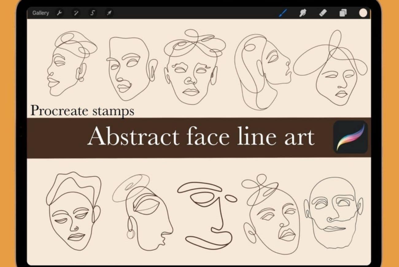 10 Procreate Abstract Face Line Art Stamps