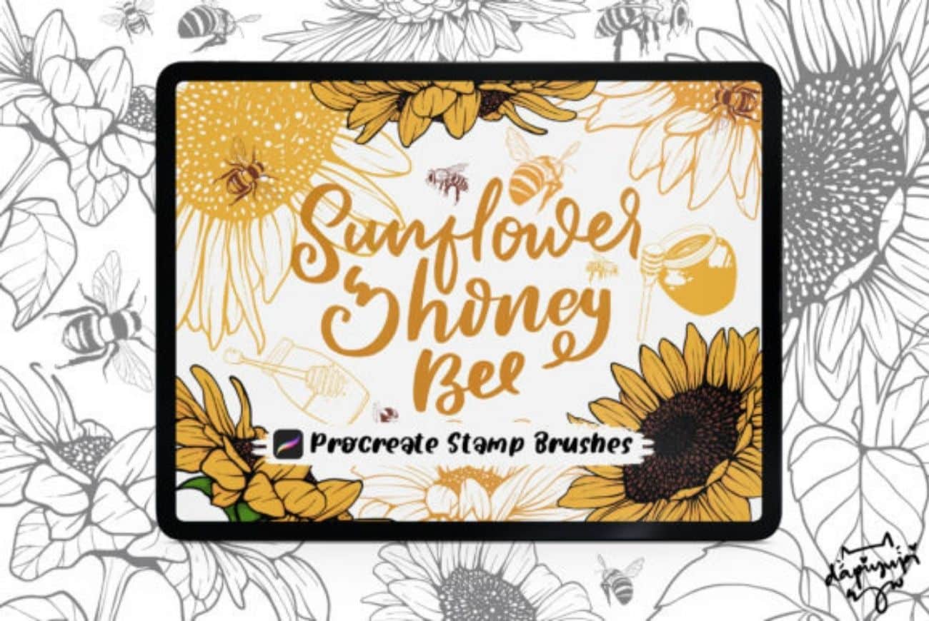 Sunflower Honey Bee Procreate Brushes