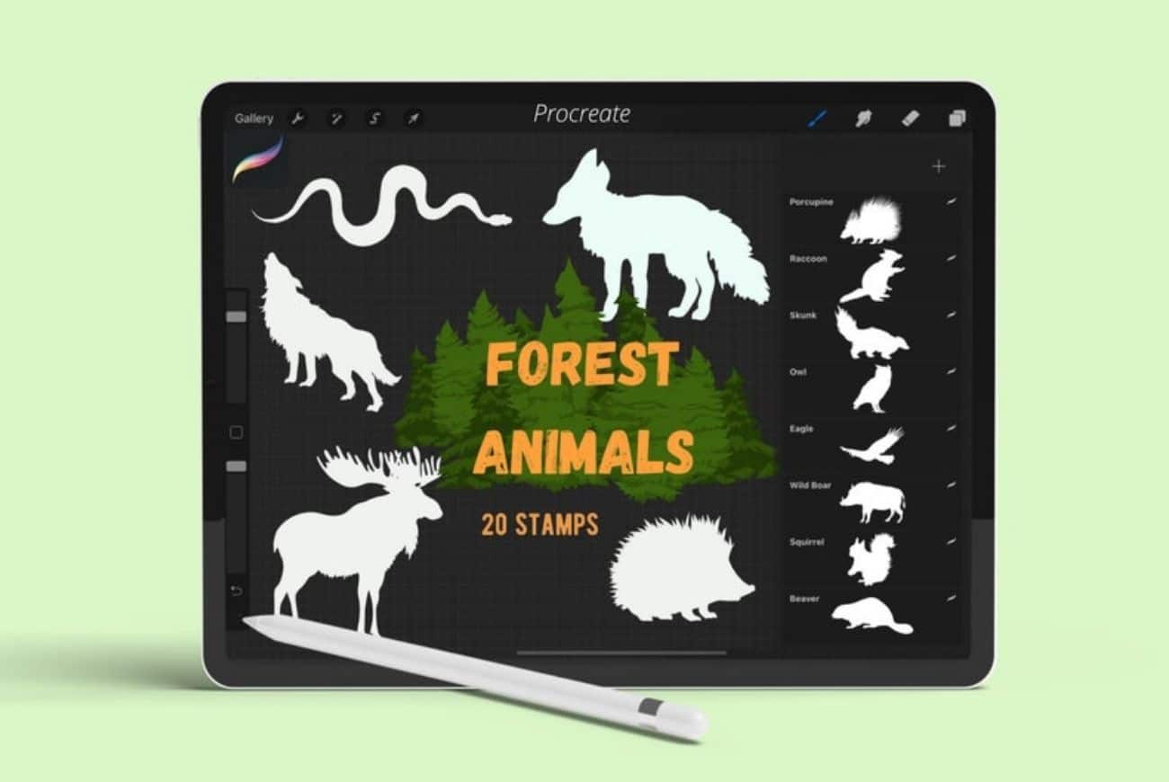 20 Forest Animal Silhouette Stamps