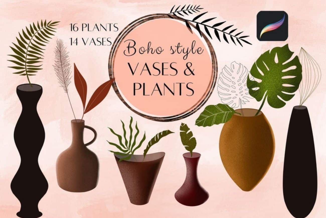 30 BOHO style VASES and LEAF stamps