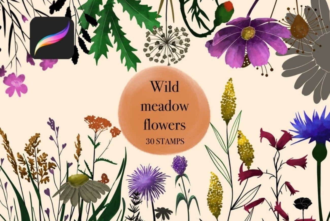 30 Nature Meadow Wildflower Stamps&Brushes