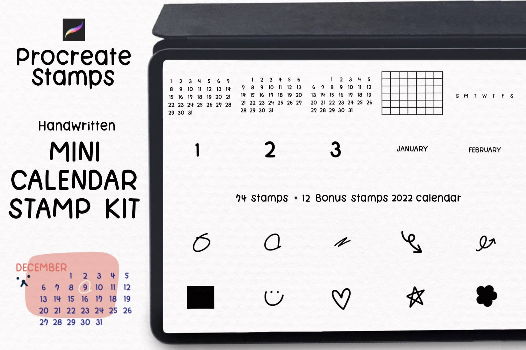 Handwritten Calendar Kit1 Procreate Stamps