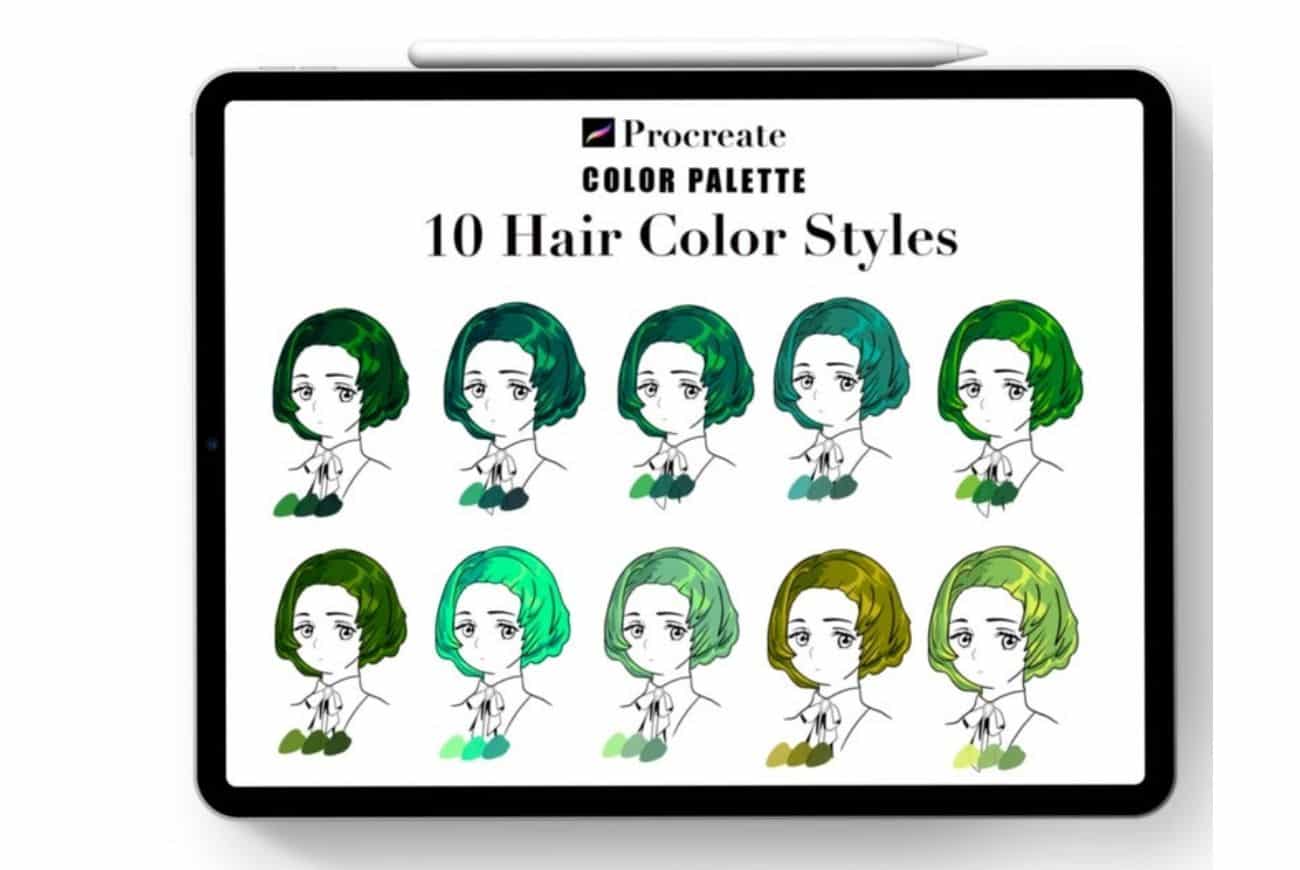 Procreate Green Shade Hair Color Palette