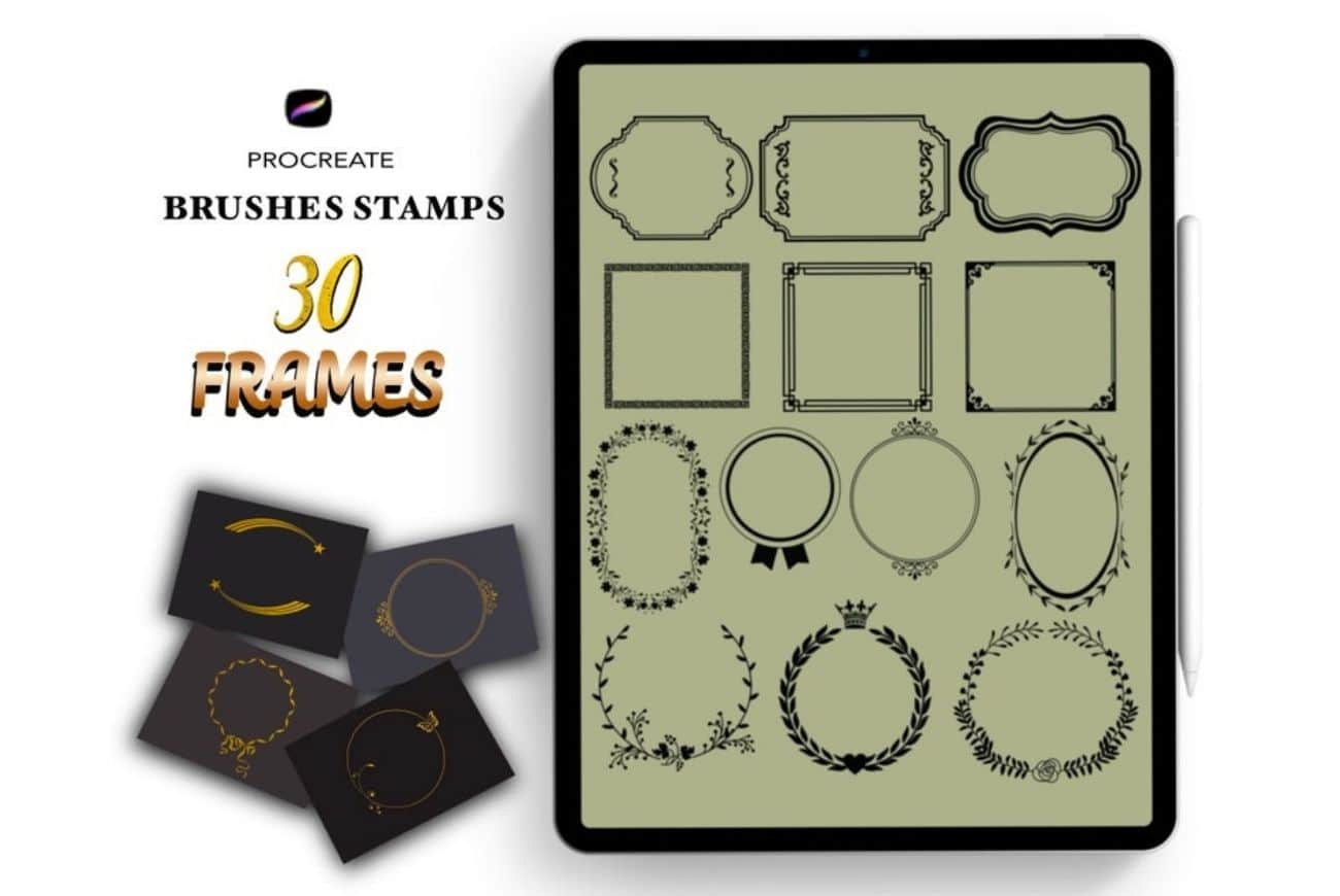 30 Procreate Floral Frame Stamp Brushes
