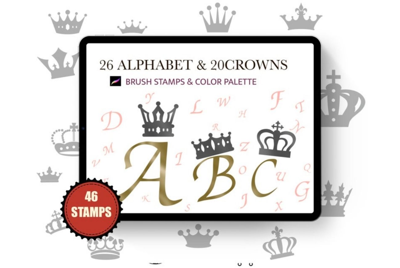 Procreate Alphabet &CROWNS Stamp Brushes