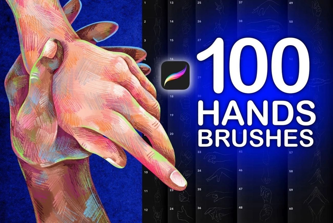 100 Procreate Hands Stamps Brushes