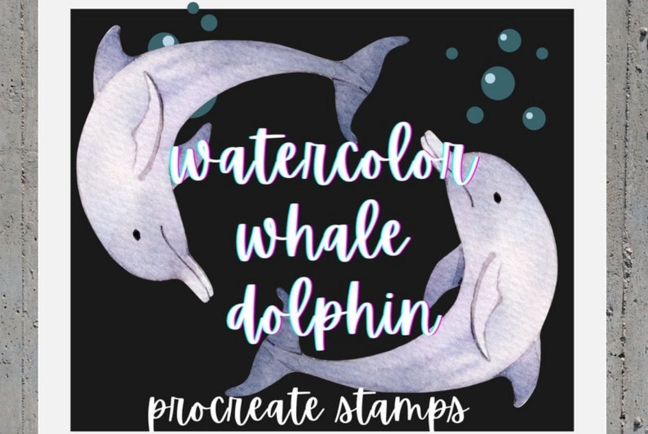 Watercolor Whale Dolphin  Procreate Stamps